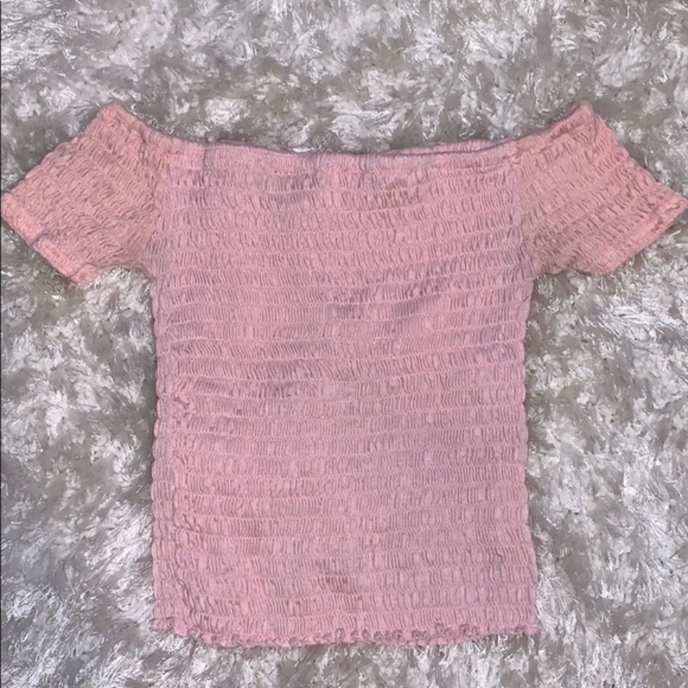 Tillys Cute pink lettuce trim off shoulder top